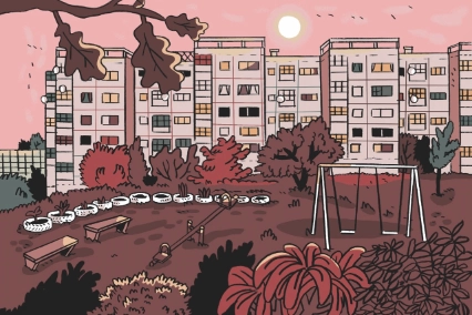Comicmotiv aus der Graphic Novel „Falsch Gestorben” von Joris Bas Backer
