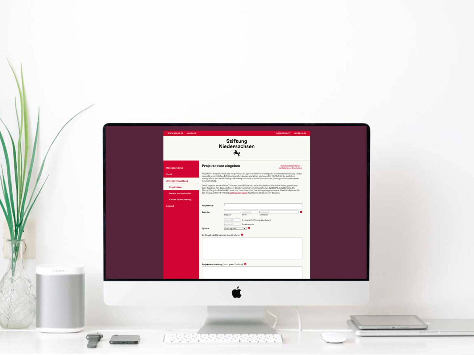 Ansicht Onlineantrag – Anlegen eines Onlineantrags bei der Stiftung Niedersachsen